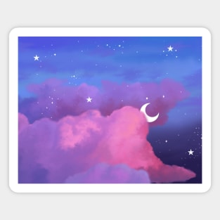 Aesthetic pink and purple clouds with stars Magnet